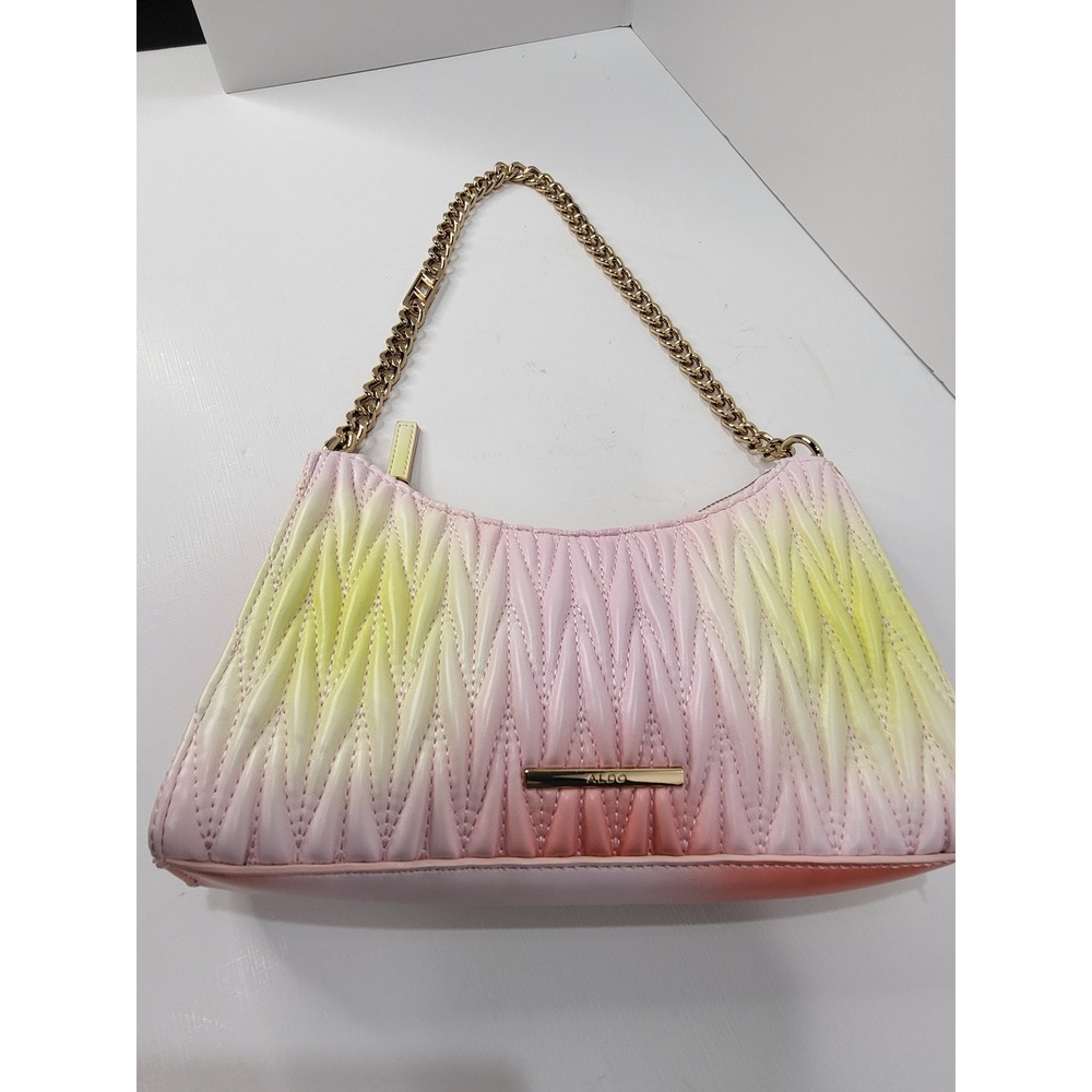 Aldo Ombre Quilted Shoulder Bag Pink Yellow Sunset Gold Chain Y2K Crossbody